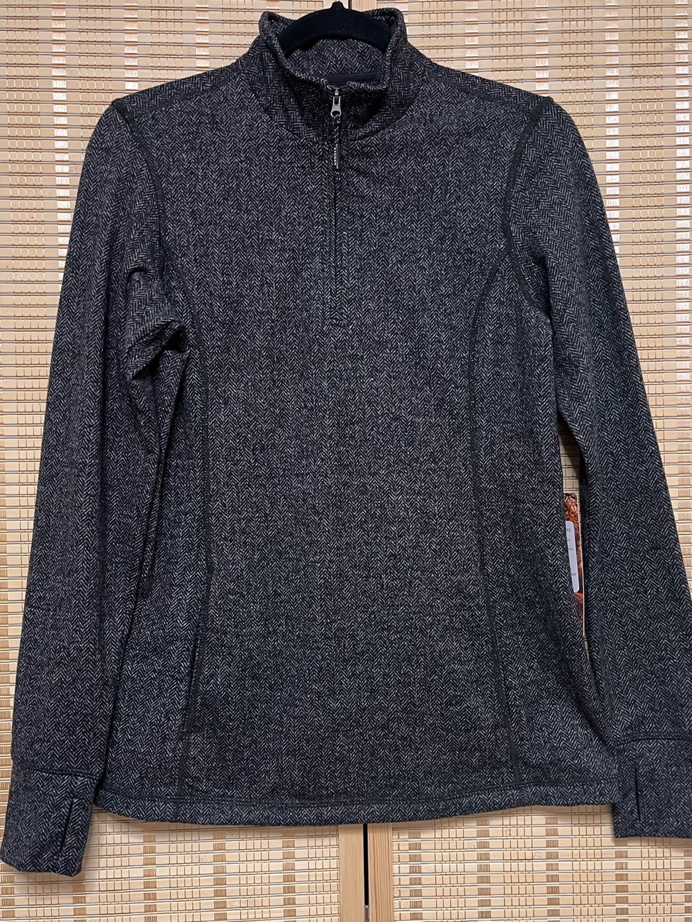 New women Kyodan Half-Zip Herringbone Sweater - Charcoal/Black M